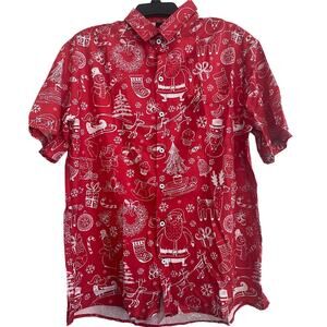 NWOT Men's Size Medium Christmas Button Down Shirt Short Sleeve Red White Unisex
